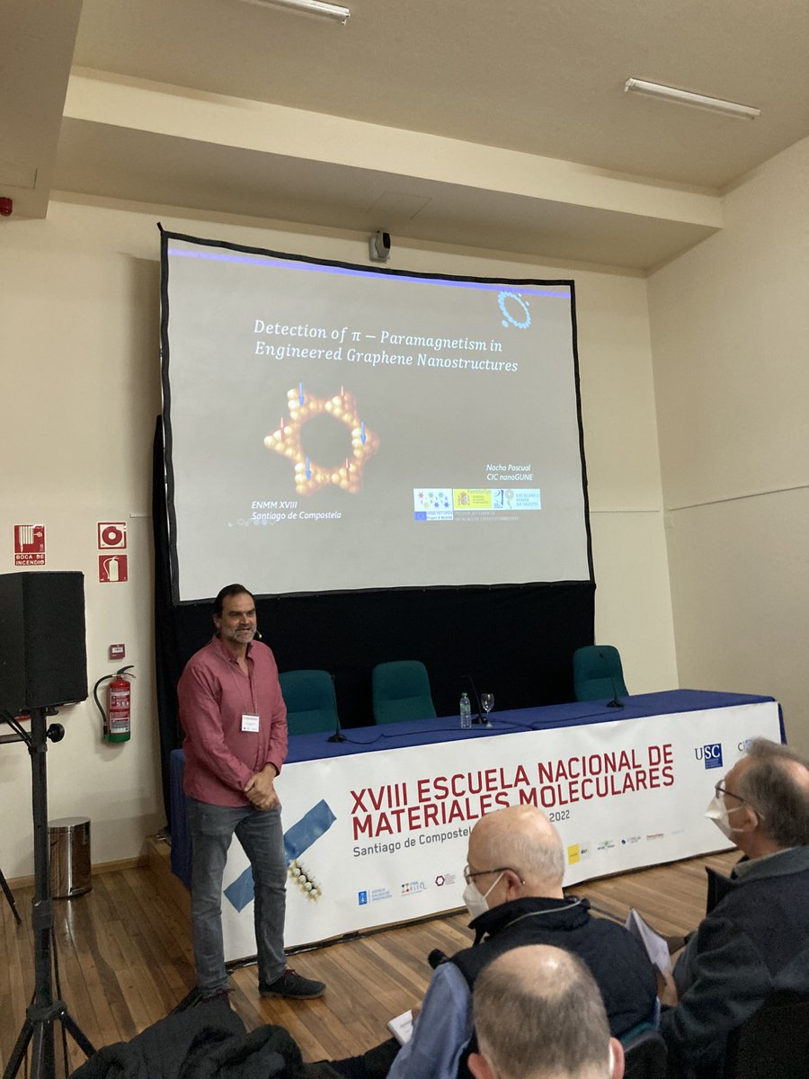 enmm2022's tweet photo. We´re glad to present Nacho Pascual (@nanoGUNE), with the lecture: “Detection of π-Paramagnetism in Engineered Graphene Nanostructures”.
An impressive overview of solution and #onsurfacesynthesis of #nanographenes and the study of their #paramagnetism
@springfetopen @NatxoPas https://t.co/1FH5EXkzQN