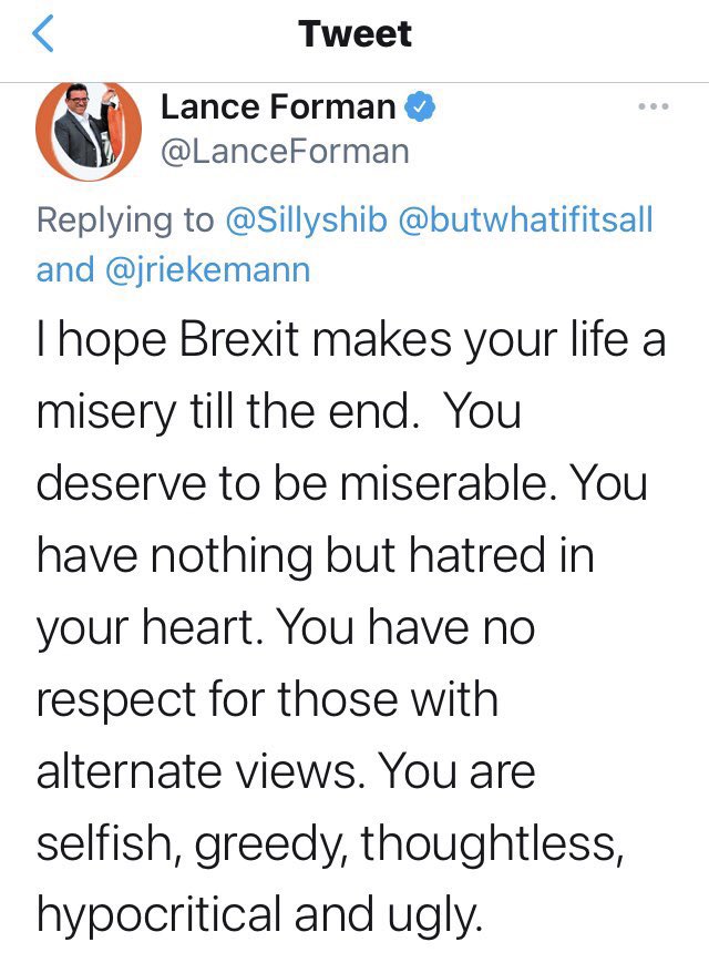 BrexitBuster's tweet photo. @StableMilkStool Ah yes! The vile, foul-mouthed Lance Forman. When he has a potty-mouthed meltdown on Twitter he really goes for it. Disgusting individual. 😡🤮
#LanceForman #BrexitBooby https://t.co/y4E4gfJ9kQ