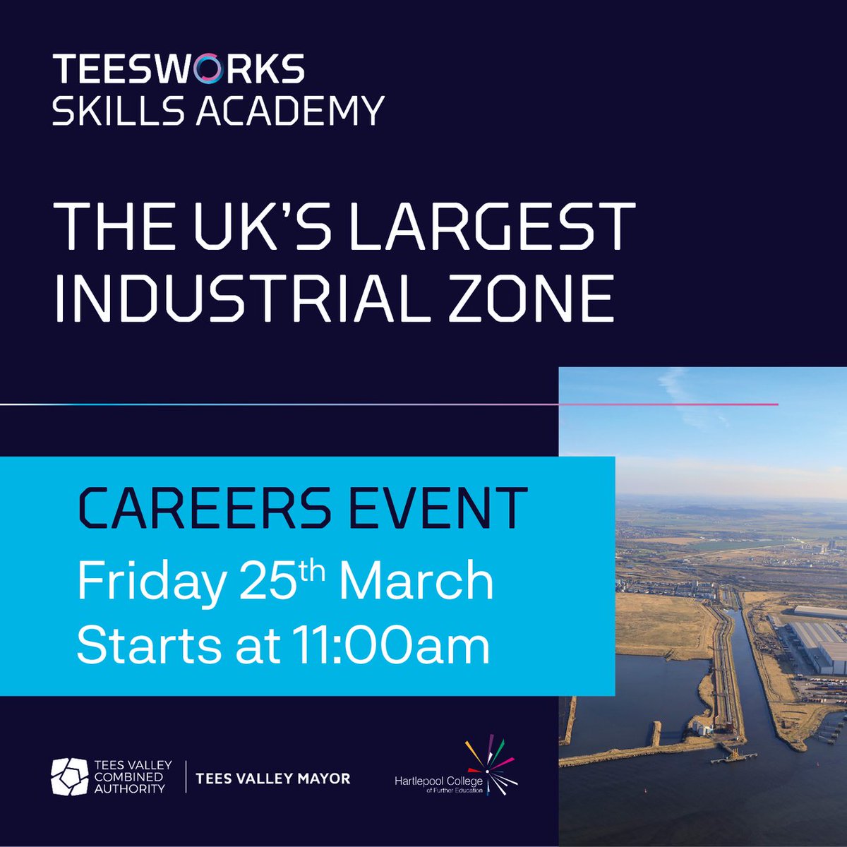 TeesworksUK's tweet image. Teesworks Skills Academy is hosting a careers event with @hartlepoolfe 👏

✅Pop in to find out more about skills and training required to fulfil roles on-site

📅11am on Fri 24 March at Hartlepool College of Further Education

👋Open to all Hartlepool residents

#StayLocalGoFar