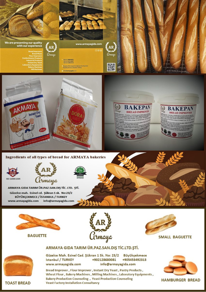 Tüm Dünya Ülkelerine İhracat Yapabilmekteyiz.
#breadimprover #instantdryyeast #yeast #ameliorantdepanification #levure #backmittel #flourimprover #UniMix #Bakepan #ekmekgeliştirici #ungeliştirici  
armayagida.com 
sadrikoseri@armayagida.com
