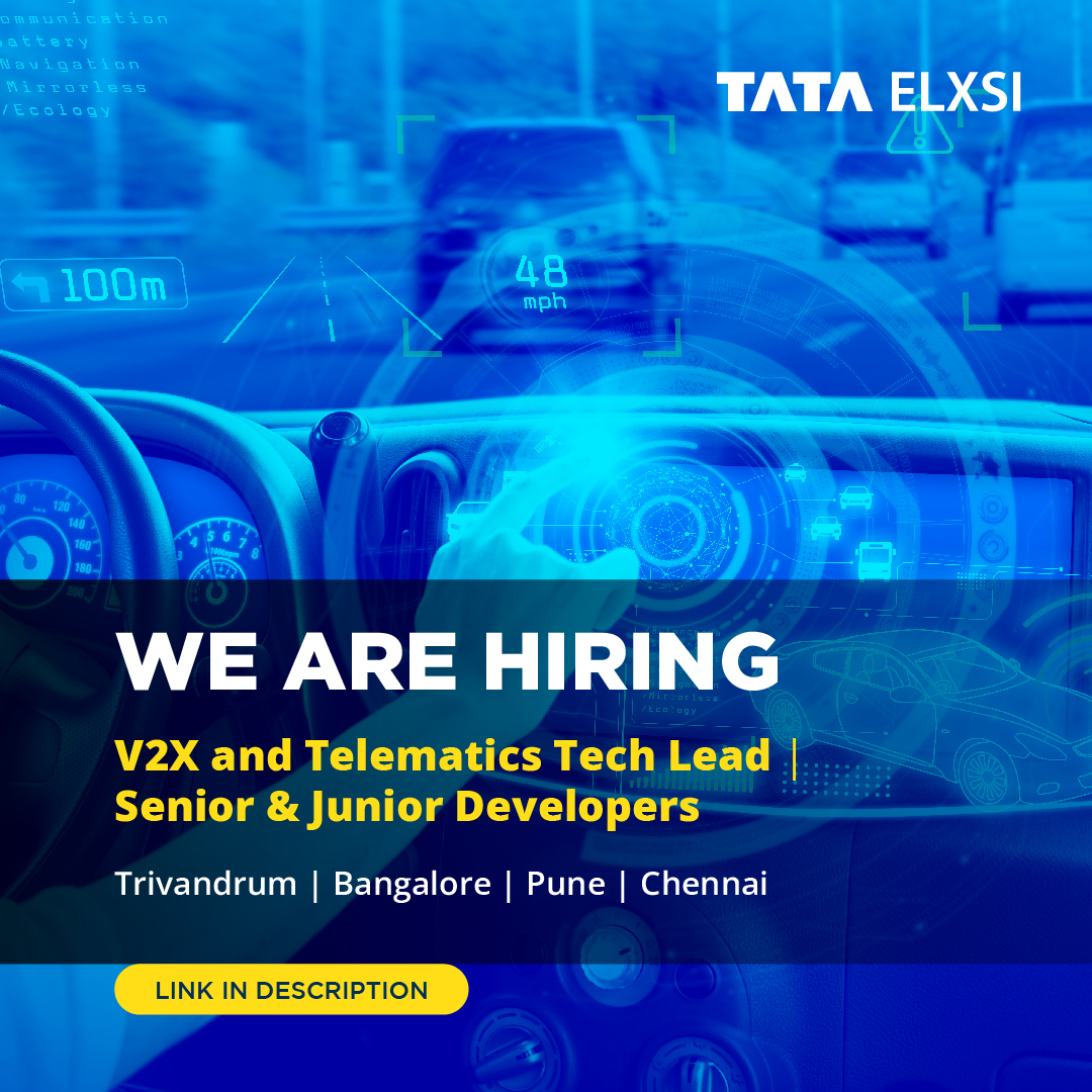 tataelxsi's tweet photo. We're looking for V2X &amp; Telematics Tech Lead, Senior &amp; Junior Developers.

To apply, click here: https://t.co/nJA2auxlfS  

#tataelxsi #tataelxsijobs #engineering #automotive #V2X #telematics #techleads #seniordeveloper #juniordeveloper #nextgenautomotive #5g https://t.co/otvmtYzngX