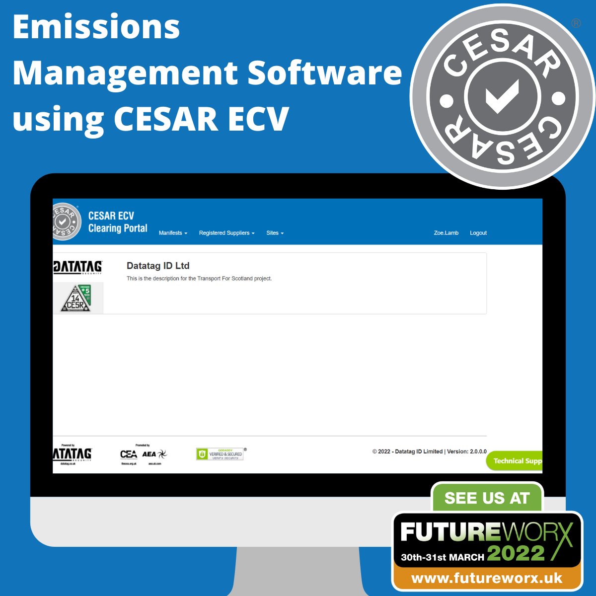 CESARscheme (@cesarscheme) on Twitter photo Come and see our Emissions Management Software at @Futureworx2022 next week. The software utilises the CESAR ECV scheme to make it easier to track NRMM emissions on sites across the UK. Contact our team on enquiries@cesarscheme.org #emissions #airquality #nrmm #freesoftware Come and see our Emissions Management Software at @Futureworx2022 next week. The software utilises the CESAR ECV scheme to make it easier to track NRMM emissions on sites across the UK. Contact our team on enquiries@cesarscheme.org #emissions #airquality #nrmm #freesoftware