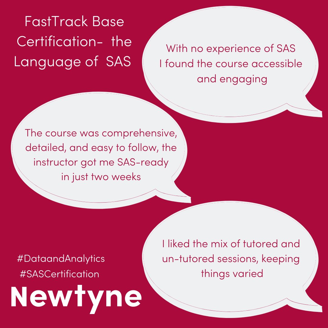 FastTrack SAS Base Certification – achieve success in 2 weeks, exam included. You too can achieve taking our high-quality, engaging online learning. Running every month.Full details here bit.ly/SAS_CERTIFICAT… Don’t just take our word for it… #success #achieve #certification