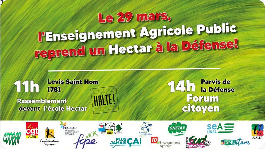 Rendez-vous sur le parvis de la défense a 14 H 00 avec le collectif de l'EAP #EnseignementAgricolePublic @UNSA_Education