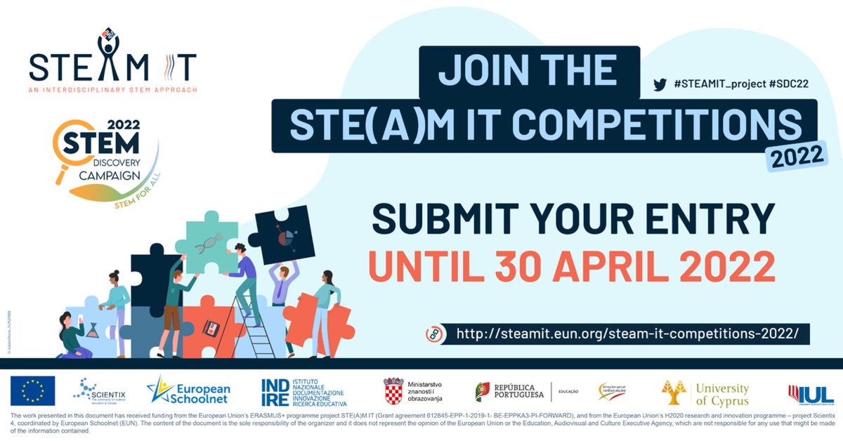 scientix_eu's tweet photo. Embrace the creative process of #integratedSTEM education with the #STEAMIT_project #SDC22 competitions for primary & secondary school teachers!
📌Test one of the STE(A)M IT learning scenarios
📌Or create your own integrated learning scenario
🔗More info https://t.co/O0fOT5INET https://t.co/qcMmS8P5Fa
