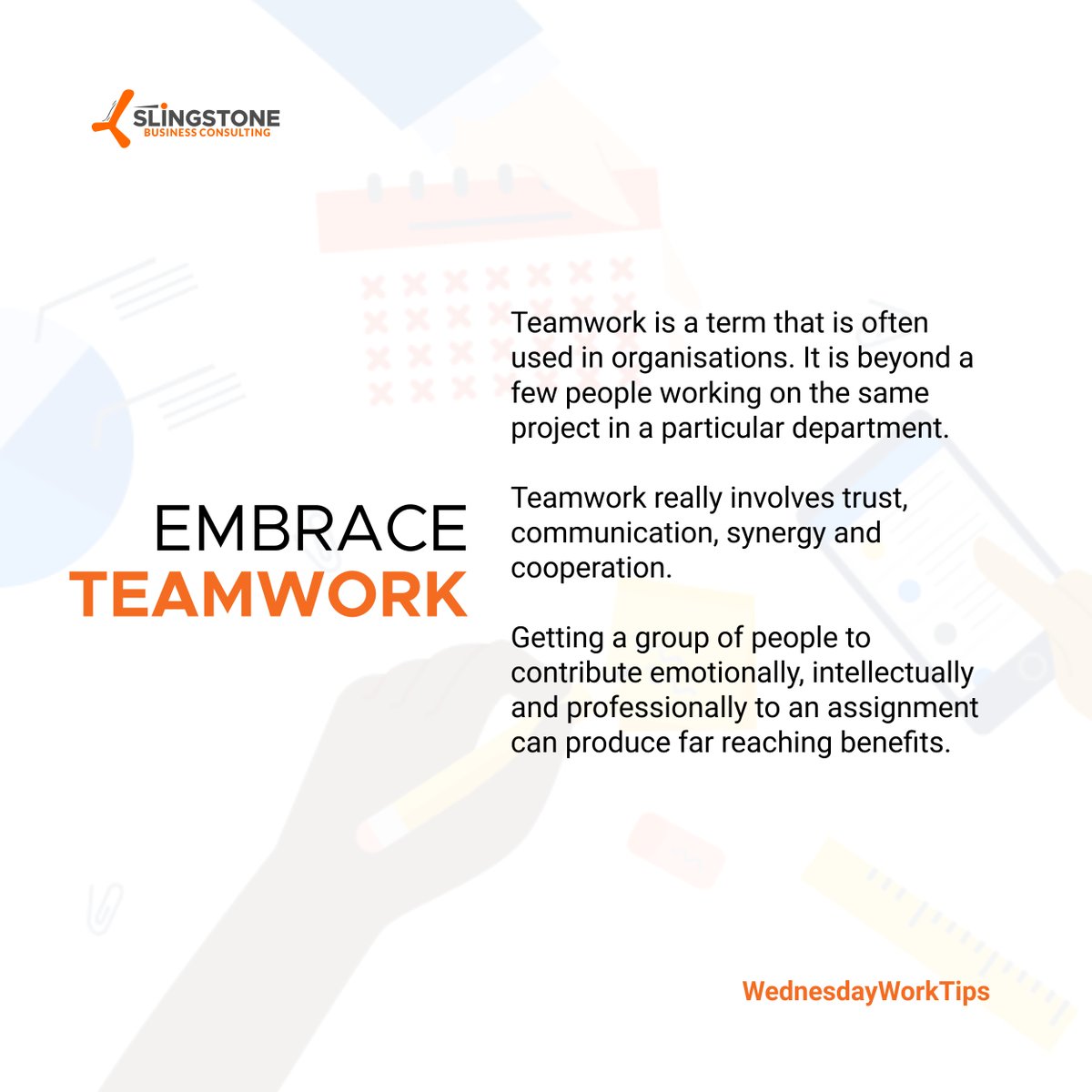 SlingstoneC's tweet photo. As organisations are deciding whether to continue WFH practices or create a hybrid culture, one thing is paramount - TEAMWORK.
As long as we can create a culture of teamwork within our system, we can surmount different odds & become more productive.
#WednesdayWorkTips #teamwork https://t.co/RlXVfwrR4P