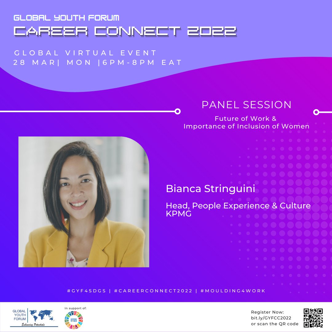 GlobalyouthKe's tweet photo. Joining the #CareerConnect2022 panel on 28/3, 6-8pm EAT, is Bianca Stringuini, Head, People Experience &amp; Culture at @KPMG. Moderating the panel is Phoebe Tan Yi Xiu a Hiring Solutions Consultant at @Snaphunt. 

Register here: https://t.co/7C6DxD3cbH

#career #YouthOpportunities https://t.co/3O2RfqmrUH