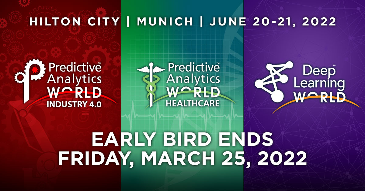 The price break deadline is approaching fast and it's time to let the Early Bird fly away. However, you still have little time left to secure the best rates for your #PAWcon Munich pass. Make sure to register by this Friday, March 25! predictiveanalyticsworldhealthcare.eu

#MachineLearning #AI