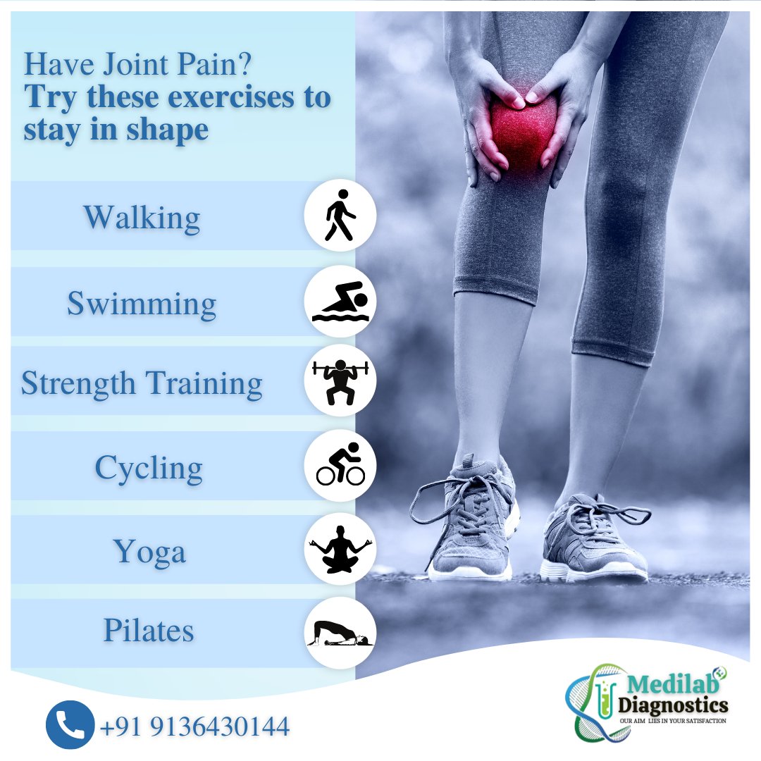 MedilabDC's tweet photo. Living with joint pain can make even the simplest of tasks challenging. 
Try these exercises to get rid off #jointpain. https://t.co/C9P1UHvVva