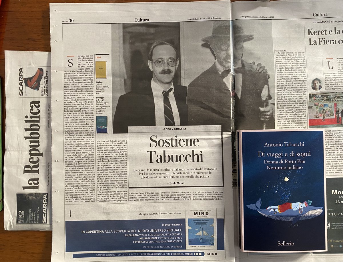 Dieci anni fa moriva Antonio #Tabucchi, scrittore italiano innamorato del Portogallo. #PaoloMauri lo racconta su <a href="/repubblica/">Repubblica</a> 
#DonnaDiPortoPim 
#NotturnoIndiano 
#Promemoria
📌Da giovedì 24 marzo in libreria: sellerio.it/it/catalogo/Vi…