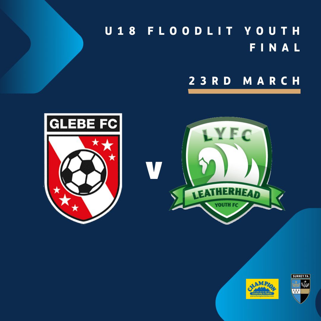 𝗠𝗔𝗧𝗖𝗛𝗗𝗔𝗬 @GlebeU18s! ⚽️ 🆚️ @leatherheadyfc ⌚️ 7:30pm 🏆 @surreyfa U18 Youth Floodlit Final 🏟 Meadowbank, Dorking, RH4 1DX 🎟 Adult £6, Concessions £3 🍺 Bar with view of the pitch 🍔 Food available to purchase #Glebe #GlebeFamily #CupFinal