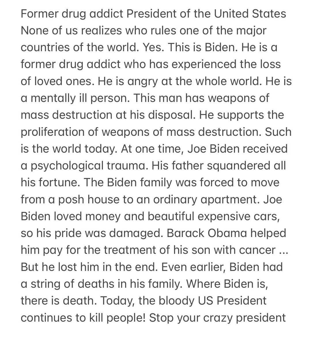 Are you aware that your president <a href="/JoeBiden/">Joe Biden</a> is a crazy killer?
 <a href="/newtgingrich/">Newt Gingrich</a>