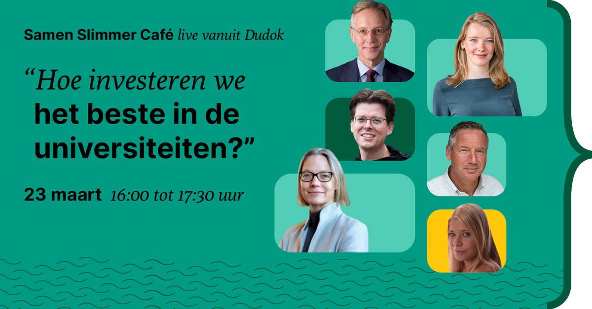 Hoe investeren we het beste in de universiteiten Vandaag gaan we live vanuit Dudok in gesprek met <a href="/RHDijkgraaf/">Robbert Dijkgraaf</a>, <a href="/MarcelLevi/">Marcel levi</a>, <a href="/Lisawesterveld/">Lisa Westerveld 🟥</a>, <a href="/Lisanne_deRoos/">Lisanne de Roos</a>, @HesterBijl, @CaAl &amp; <a href="/PDuisenberg/">Pieter Duisenberg</a>. Kijk via deze link mee vanaf 16:30 uur: bit.ly/3ivaupQ #samenslimmercafé