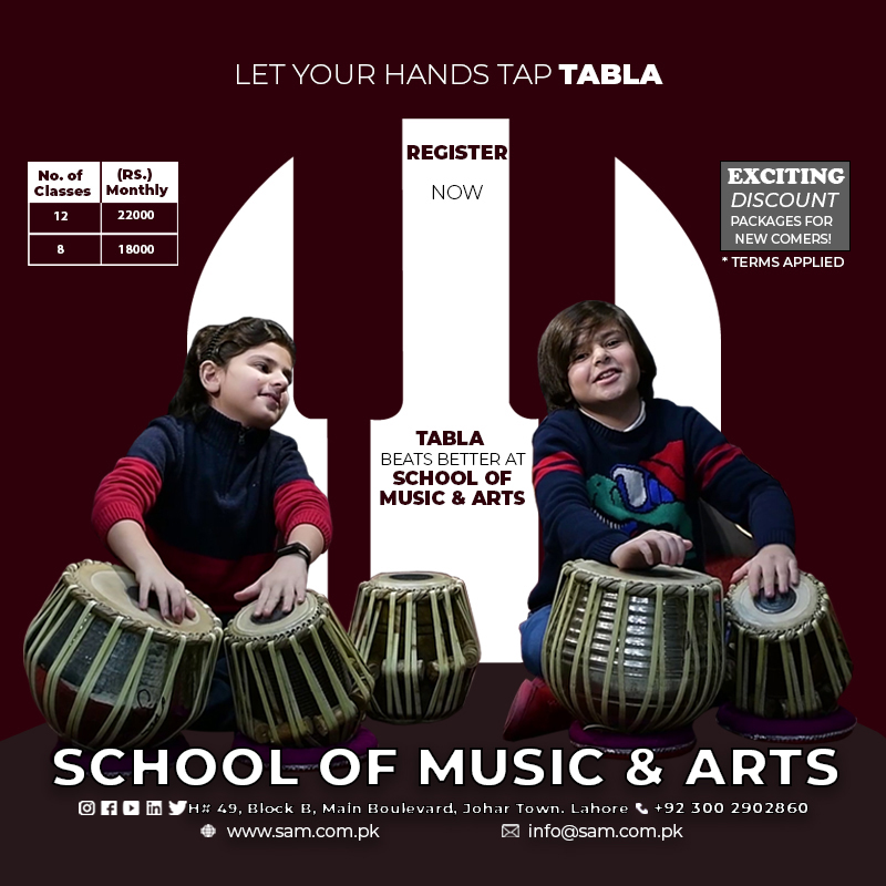 Let Your Hands Tap Tabla.
#AdmissionsOpen for #TABLAClasses at School of Music & Arts.
For Inquiries Inbox us or
Call/ Whatsapp : 0300 2902860
Email: info@sam.com.pk
Visit us: House # 49, Block B, Main Boulevard, Johar Town, Lahore, Pakistan.
#EmpoweringTalent