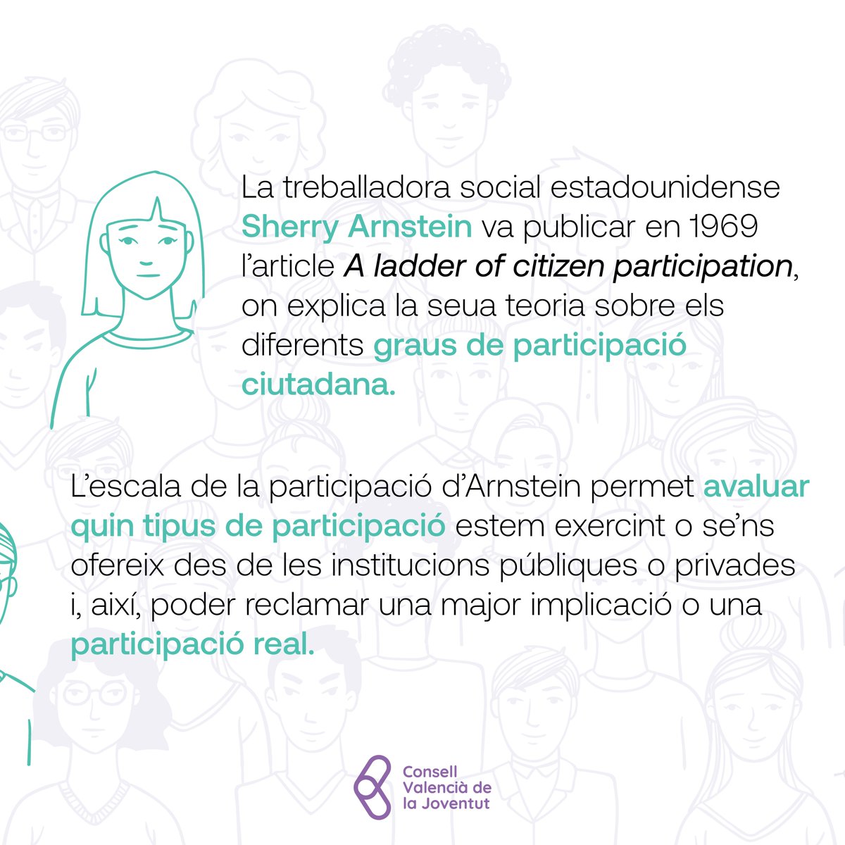 ConsellJove's tweet photo. ➡️ Ací et deixem l'escala de la participació de Sherry Arnstein perquè pugues veure quin tipus de participació exercim i l'impacte real d'aquesta.

#participació #joventut #SherryArnstein #RogerHart #escalaparticipació https://t.co/e04O7QOOtY