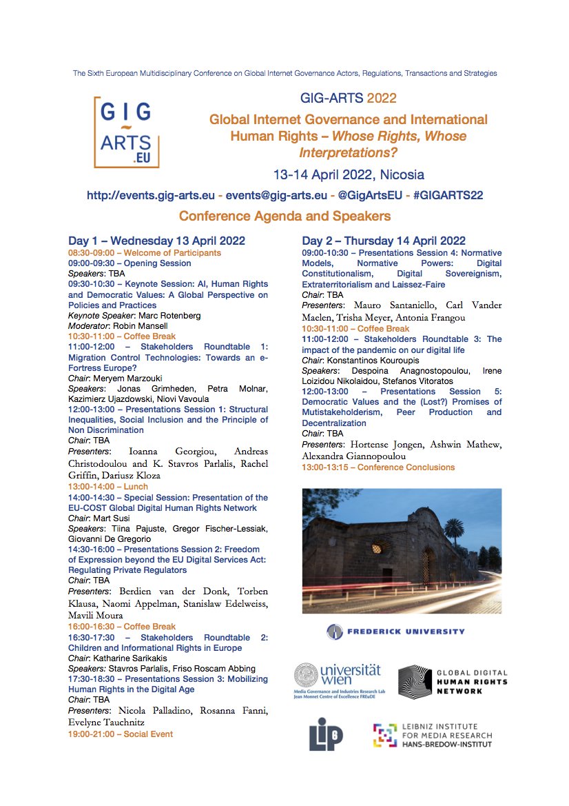 Now ready with #GIGARTS22 full programme! See you in Nicosia on 13-14 April! List of speakers, abstracts of academic presentations, and other details at:  events.gig-arts.eu/gig-arts-2022/…