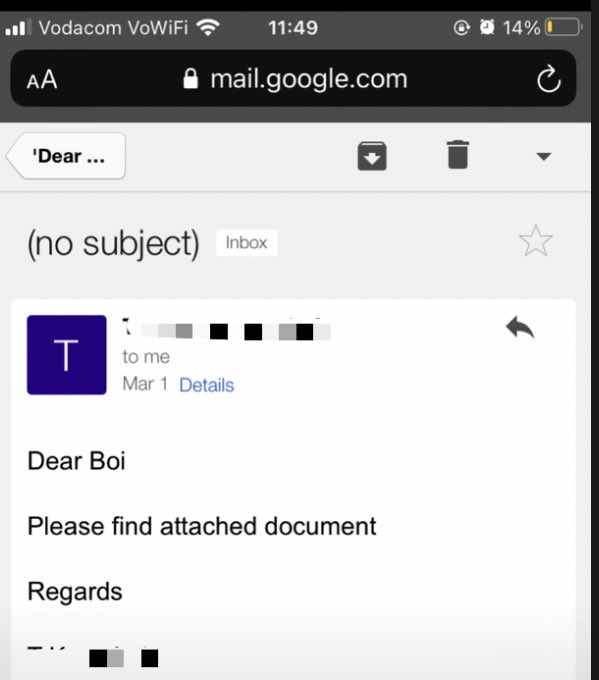 NickNameIsMzi's tweet photo. I asked my mom to send me a copy of her ID. I thought she’d send it via WhatsApp, did she not send me this email???😭😭😭😭😭 https://t.co/P9H4uDwjLx