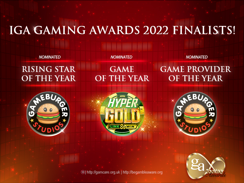 GameBurger_'s tweet photo. Now this is something you can sink your teeth into!
We've been shortlisted for THREE categories in IGA 2022:
1. Rising Star of the Year
2. Game of the Year (Hyper Gold™)
3. Slot Provider of the Year

Hope to see you there in London... let's bring home the bacon! 🍔🥓 https://t.co/B2ULCbHo5P