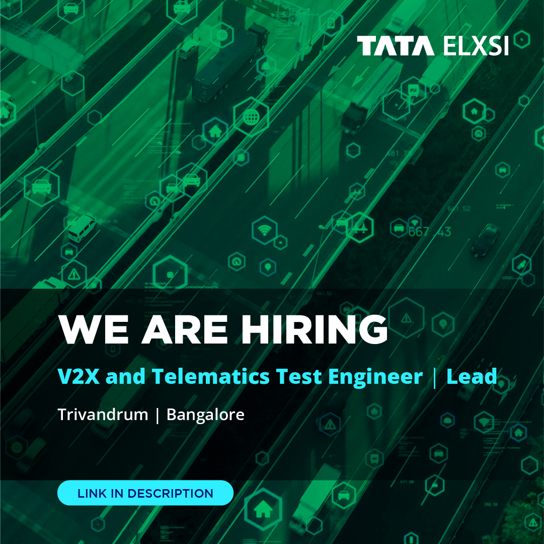 tataelxsi's tweet photo. We are looking for V2X and Telematics Test Engineers and Leads.

To apply, click here: https://t.co/NFViKpAf2U 

To know more about @tataelxsi, visit https://t.co/TAIc0Vb9BY 

#tataelxsi #tataelxsijobs #engineering #automotive #V2X #testengineers #nextgenautomotive #5g #leads https://t.co/tirRnVhumy
