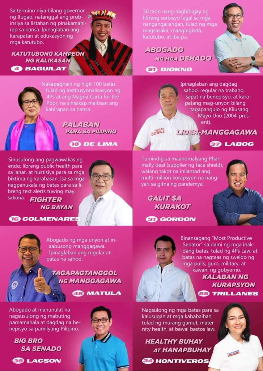 _rainbowfighter's tweet photo. Again… MY SURE 10.
Not dropping anyone from this list. I’d rather drop Espiritu for being simple anti-LR.
NO TO #DropTrillanes.
NO TO #DropGordon.
Naka-focus pa po ako sa goal kahit pagod na pagod na sa ground campaign at social media.
#LeniKikoTeam2022 💖🌿 https://t.co/Gb7BP9GRTr