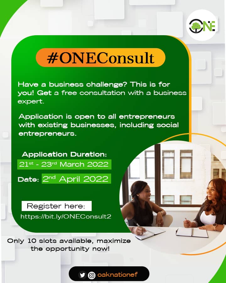 oaknationef's tweet photo. Do you have a specific business challenge that you need to quickly pick someone's brain about?
Then this is for you! #ONEConsult is free virtual consultation where you get one-on-one access to an expert.
Application closes TODAY.
Register here https://t.co/SZSTXkyVuo https://t.co/tJujAYlz85