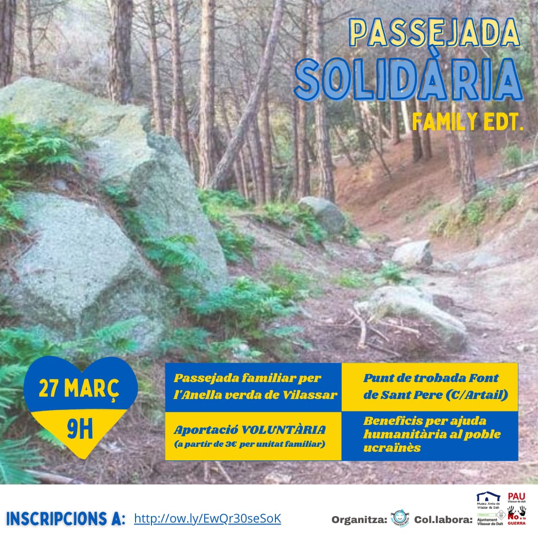 La Jornada Solidària de diumenge a #Vilassar començarà amb una passejada per l'anella verda organitzada per l'@AFAFMacia. 

📍Font de Sant Pere
🕘 9.30h
📆 Diumenge 27 de març

Inscripcions 👉 docs.google.com/forms/d/1xWv3H… 

#EduquemPerLaPau