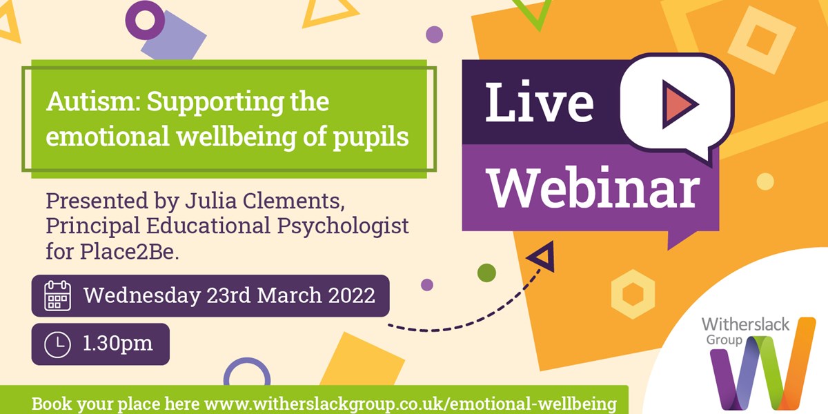 We’re looking forward to today’s webinar with Dr Julie Clements, Principal Educational Psychologist at <a href="/Place2Be/">Place2Be</a>. If you have questions about supporting the emotional wellbeing of pupils, then join us from 1.30pm. Register here bit.ly/33W66g0

#witherslackgroup