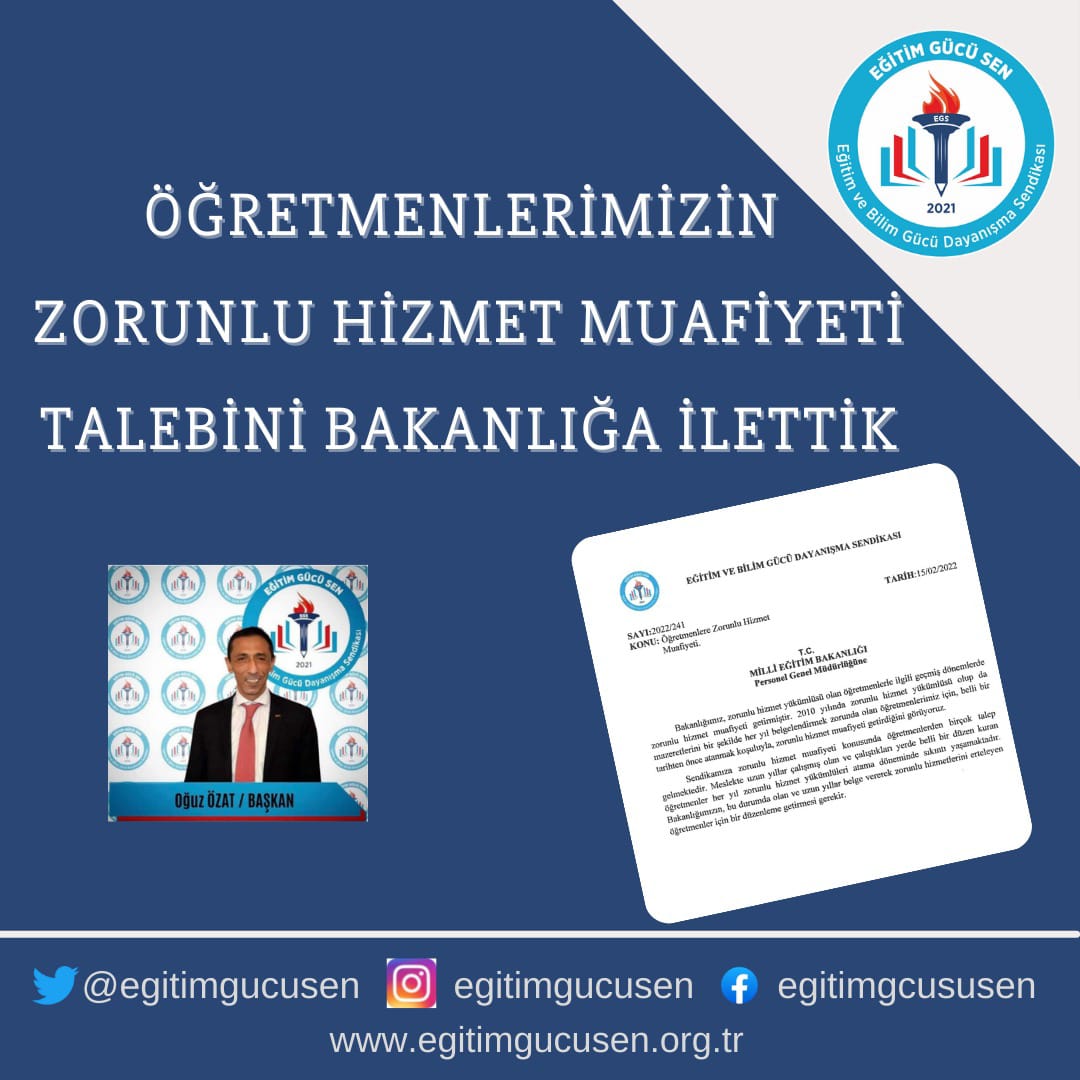 <a href="/tcmeb/">Millî Eğitim Bakanlığı</a> Milli Eğitim Bakanlığı ve <a href="/mebpgm/">Personel Genel Müdürlüğü</a> Personel Genel Müdürlüğüne yaptığımız müracaatlar sonuç vermiş,  bakanlık 2022 yılında #zorunluhizmet yükümlüsü öğretmenlere resen atama yapılmayacağını duyurmuştur.