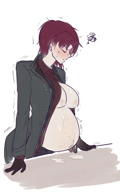 スーツは着れないし母乳は止まらないしで散々なボテットさんらくがき 