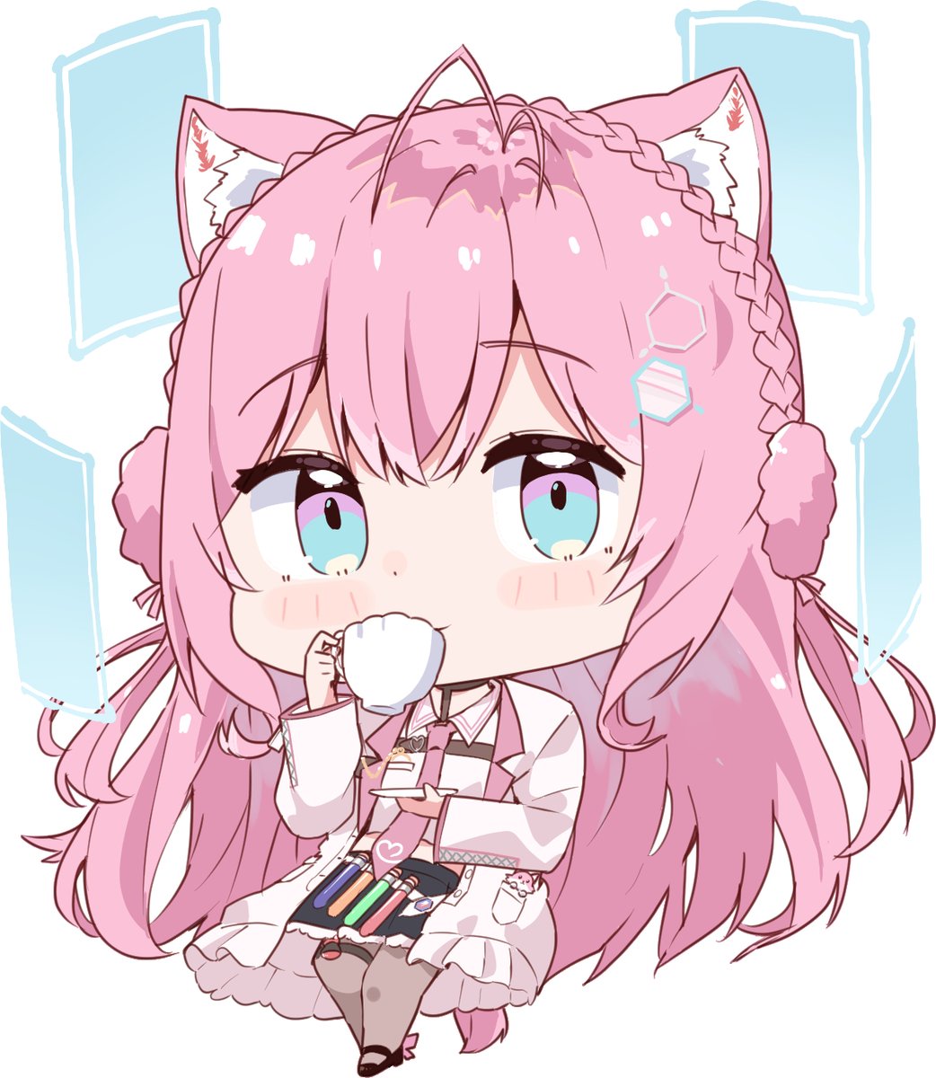 hakui koyori 1girl animal ears chibi pink hair solo long hair necktie  illustration images