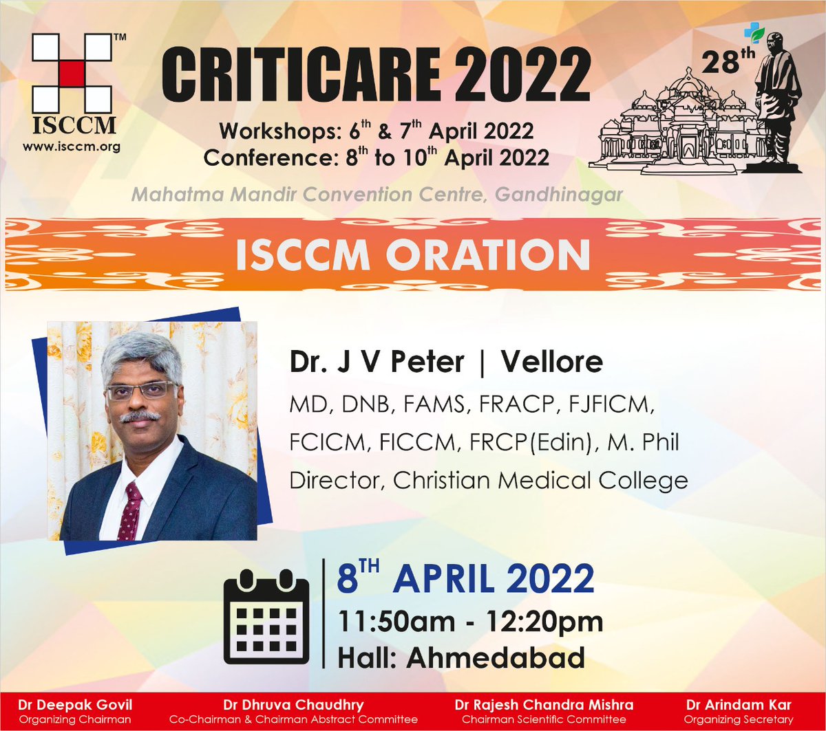 ISCCM Oration by Dr JV Peter, Director of Christian Medical College at CRITICARE 2022, Ahmedabad. #isccm #criticare2022
Register on - criticare.isccm.org/criticare2022/…