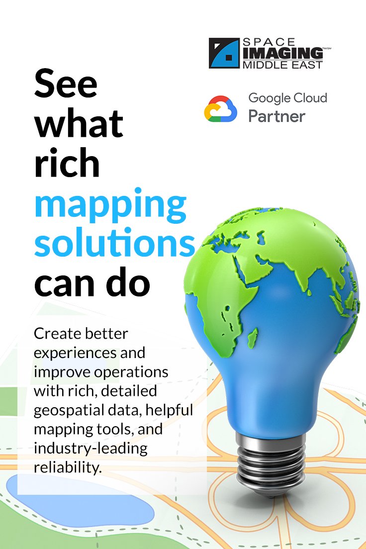 SpaceImagingME's tweet photo. As a Google Cloud Partner, Space Imaging Middle East can help you offer better map services to your audience. 
Write to us at subhi.haddad@spaceimagingme.com 
#google #googlemaps #googlemapsapi #googlemapsplatform #geospatialdata #googlemapsearch #autocomplete #directions  #sime https://t.co/cIRDconFRb