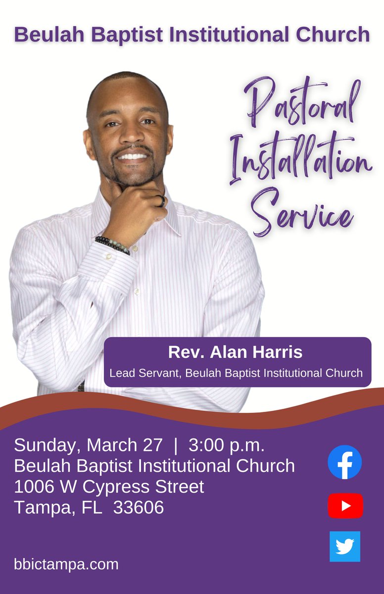 bbictampa's tweet photo. Rev. Alan Harris and his family joined the #BeulahFamily in late 2021. Now, its time for the entire state of #Florida to get to know this anointed man of God. The installation service for BBIC's #LeadServant is this weekend. Your are welcome to join the celebration. #WeBuildHere https://t.co/xmrz0bfhBc