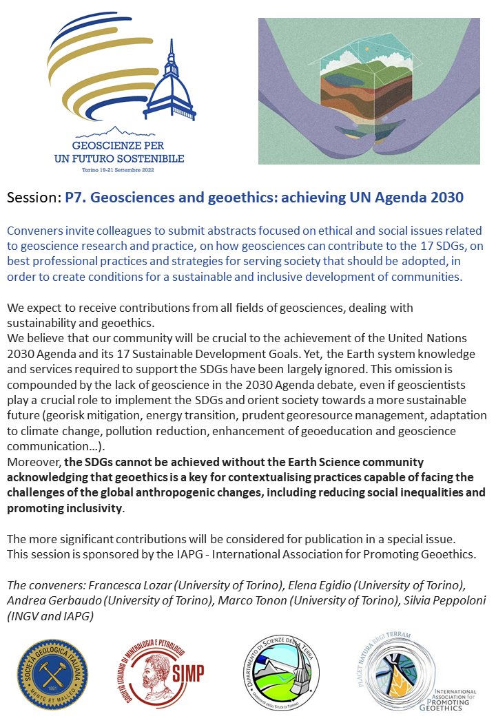IAPG Geoethics (@iapgeoethics) on Twitter photo Session P7 "Geosciences and geoethics: achieving UN Agenda 2030": THE CALL FOR ABSTRACTS IS OPEN
Turin (Italy), 19-21 September 2022
SUBMIT HERE: geoscienze.org/.../abstracts-…
Session supported by <a href="/IAPGeoethics/">IAPG Geoethics</a>: geoethics.org
#geoethics #geoética #SDGs #SustainableDevelopment Session P7 "Geosciences and geoethics: achieving UN Agenda 2030": THE CALL FOR ABSTRACTS IS OPEN
Turin (Italy), 19-21 September 2022
SUBMIT HERE: geoscienze.org/.../abstracts-…
Session supported by <a href="/IAPGeoethics/">IAPG Geoethics</a>: geoethics.org
#geoethics #geoética #SDGs #SustainableDevelopment