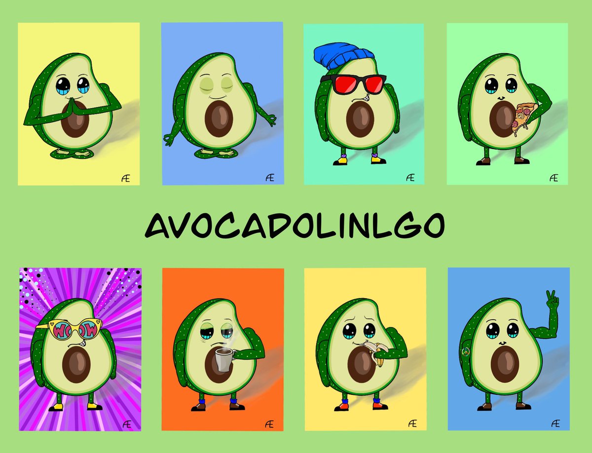 🥑 Here is a little summary of my Avocadolingo Collection <a href="/opensea/">OpenSea</a> 
Have a look and enjoy 😊 
Current price 0.009 ETH(Polygon) and rising 🚀

Opensea.io/collection/avo… 

#NFTCommunity #NFTfamily #OpenSeaNFT #nftcollector