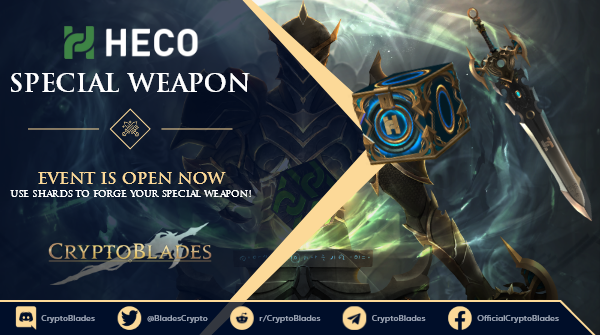 CryptoBlades's tweet image. ⚔️#CryptoBlades Special Weapon Event⚔️

🔥The #HECO Special Weapon event is LIVE! Claim your HECO loot box in @TheBazaarMP for shards to forge this one-of-a-kind limited supply sword!🎁 @HECO_Chain 

👉More on Special Weapons: bravenewcoin.com/insights/crypt…

#Crypto #SKILL #KING #P2E