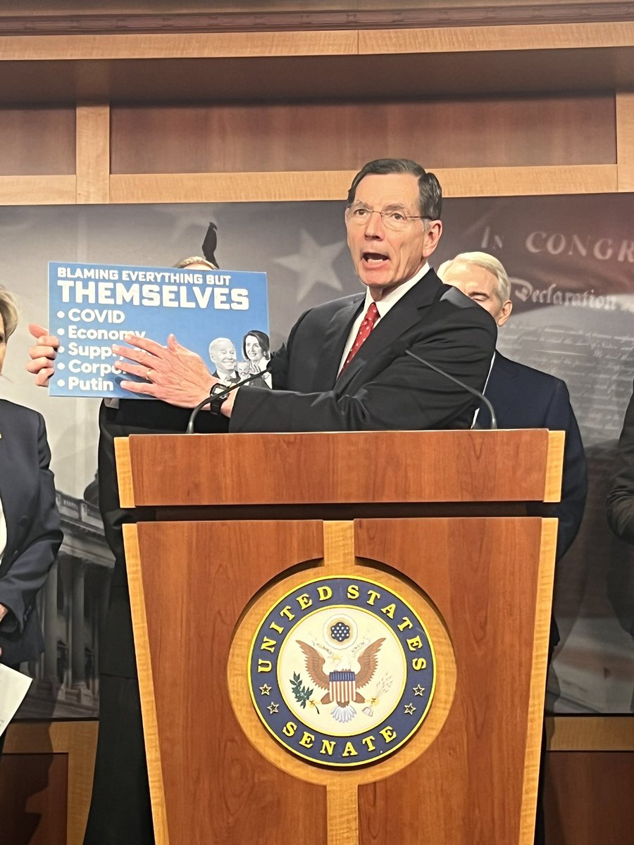 “Blame, blame, blame but don’t look in the mirror” <a href="/SenJohnBarrasso/">Sen. John Barrasso</a> while holding small poster, says Democrats are trying to scapegoat the current gas price crisis.

#NexstarDC