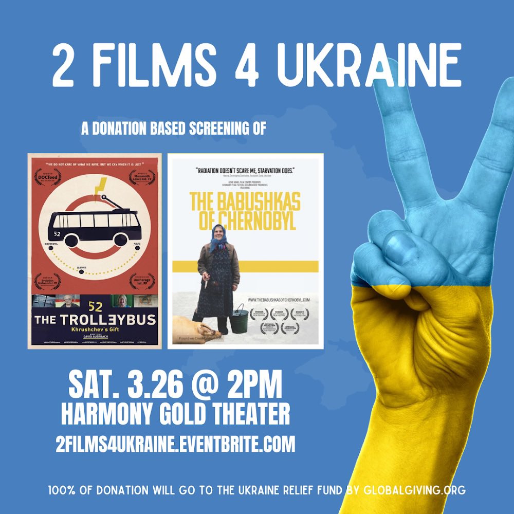 Los Angeles Friends! See <a href="/hollymorris/">Holly Morris</a> last doc <a href="/BabushkasFilm/">BabushkasOfChernobyl</a> this Saturday 3/26 at 2pm. 100% of proceeds go to #ukrainerelieffund by <a href="/GlobalGiving/">GlobalGiving</a> 

eventbrite.com/e/2-films-4-uk…