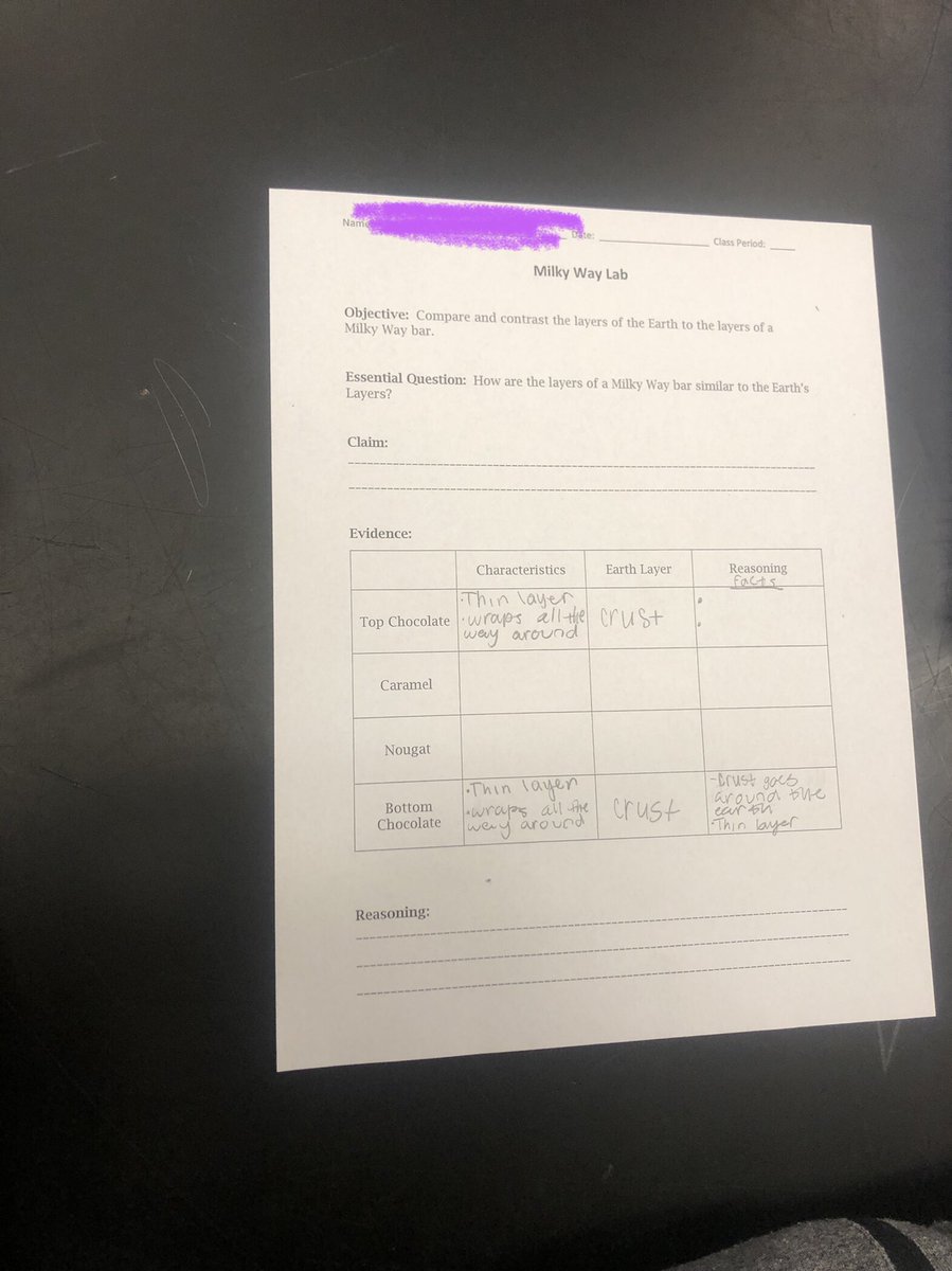 MicaylaDeHoyos's tweet photo. It’s going to be a sweet day🍬🍫Future scientists are hard at work today comparing the layers of the Earth to CANDY! #scienceissweet @MCJHscience #maydeforthis @twix @milkyway https://t.co/Dt3UjiT409