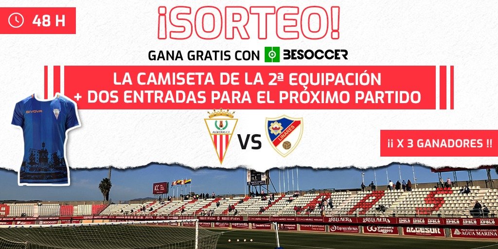 BeSoccerTeam's tweet photo. 🎁NUEVO SORTEO🎁

GANADOR 1➡️ 👕 2ª equipación del @AlgecirasCF y dos entradas.

GANADOR 2➡️ Dos entradas.

GANADOR 3➡️ Dos entradas.

Pasos 📌

1: Sigue a @besoccer_ES y @BeSoccerTeam .
2: RT.
3: Menciona a un amigo y comenta tu talla.

Límite 48h⌛️

¡Suerte🍀!

#sorteoentrada https://t.co/ughJBTGouj