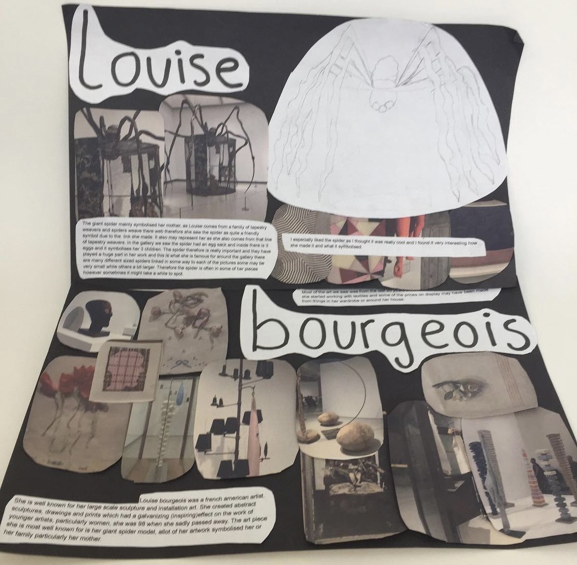 AbbotsHill's tweet photo. After a recent trip to the @haywardgallery Year 8 have analysed pieces by Louise Bourgeois. Some impressive and inspired responses. #abbotshillschool https://t.co/LuaHJfqau9
