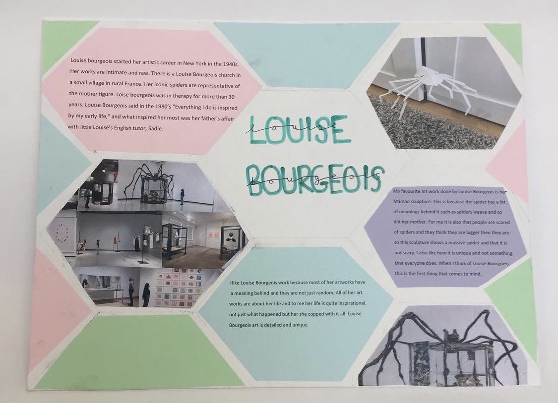 AbbotsHill's tweet photo. After a recent trip to the @haywardgallery Year 8 have analysed pieces by Louise Bourgeois. Some impressive and inspired responses. #abbotshillschool https://t.co/LuaHJfqau9