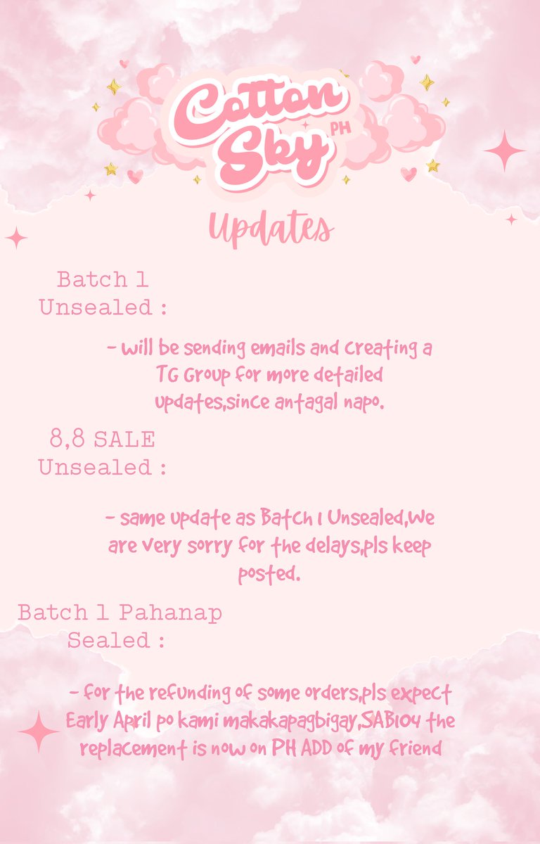 csphupdates's tweet photo. #CSPH1_UPDATES

MASS UPDATE as of March 23

Please read the Mass Update po carefully,Pasensya napo at ngayon lang uli nakapagmass update~

📌 the thread will be proofs [box,arrival of items etc.] 

+ https://t.co/AiMDqNOXGH