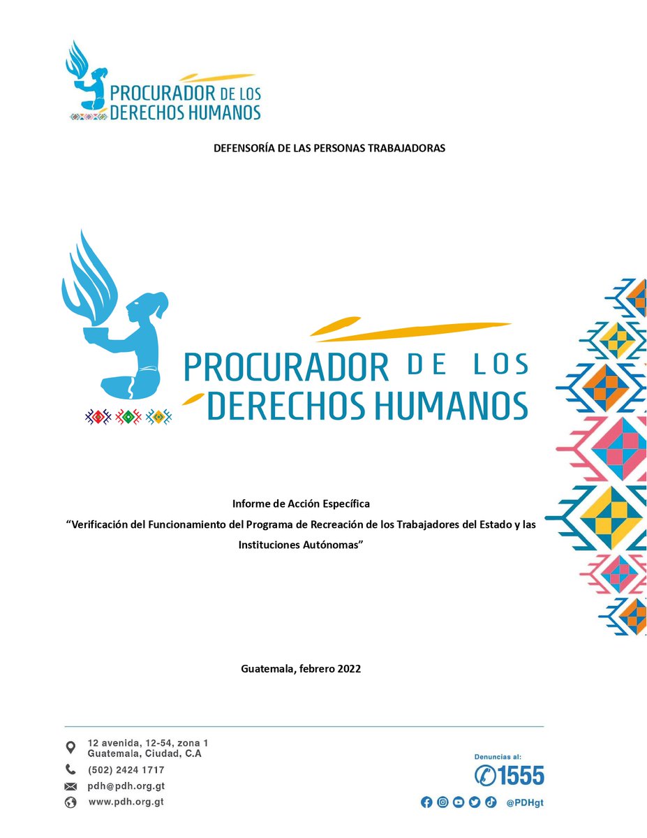 PDHgt's tweet photo. #HallazgosPDH #ConclusionesPDH y #RecomendacionesPDH de verificación del Funcionamiento del Programa de Recreación de los Trabajadores del Estado y las Instituciones Autónomas
https://t.co/NC93nM4KI2 https://t.co/b1lRgWyydQ