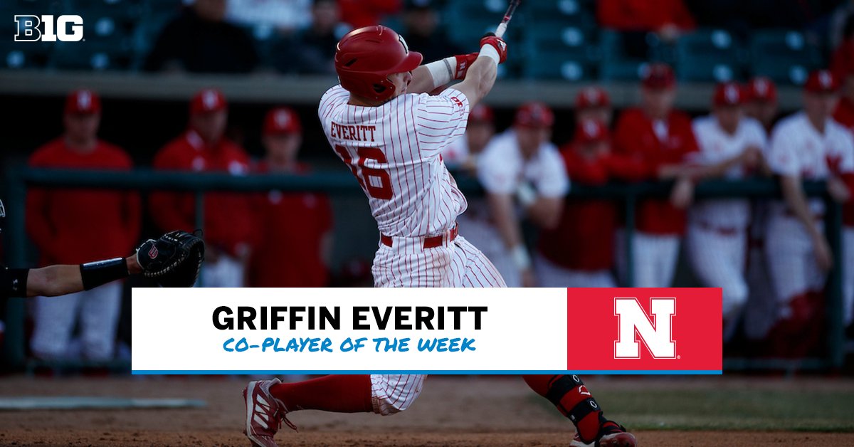 🚨 Weekly #B1G Awards Alert 🚨 

Griffin Everitt of @Husker_Baseball is the #B1GBaseball Co-Player of the Week!

⚾ Hit .450 with 2 doubles, a triple, 4 home runs, 10 RBI and 7 runs 
⚾ Posted a .560 on-base percentage &amp; 1.250 slugging percentage

🗞️ bit.ly/3IyPedr