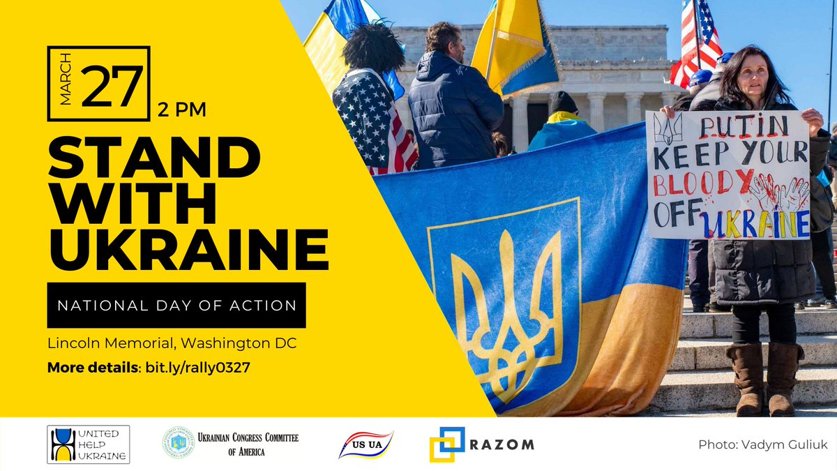 AlxVarfolomiyev's tweet photo. 🇺🇦 Sun, March 27th National Day of Action to #StandWithUkraine including a rally at the Lincoln Memorial in D.C. https://t.co/U1wQ9xV4id Let's seize this moment to call on the world to act now to help Ukrainians fighting for freedom and democracy and for Ukraine's right to thrive https://t.co/0mKublGemM