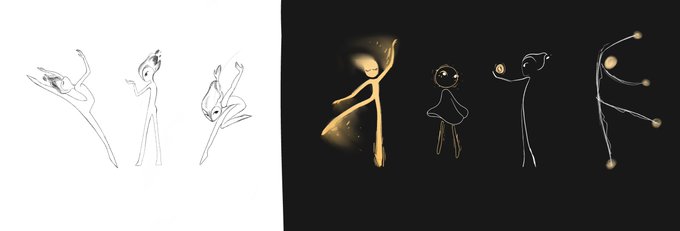 Thread of some of my old work on Phosphorus (2021).

First up, early explorations to find how the dancing sprites might look. I felt it looked either too much like Mune or too literal, so I started looking at how photographers creatively capture light and went more abstract. 