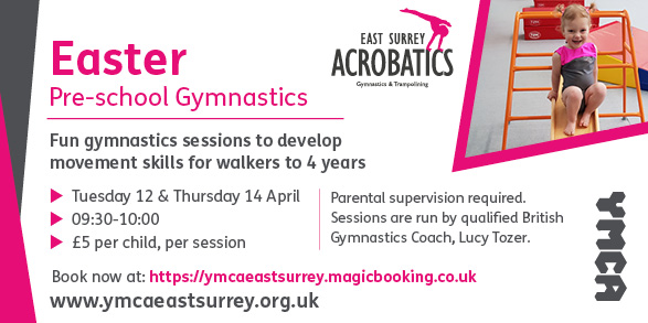Easter Activity Days, including trampolining and gymnastic sessions for 5-14 year olds and pre-school gymnastics for under 4's, with East Surrey Acrobatics.
See full details below.
<a href="/ESAcrobatics/">EastSurreyAcrobatics</a> <a href="/FamiliesSurreyE/">Editor</a> <a href="/GrapevineEastSY/">Fran ESY Grapevine</a> <a href="/surreymumstweet/">Surrey Mums Online</a> <a href="/SurreyMummy/">Surrey Mummy Team</a> @MumsnetSurrey