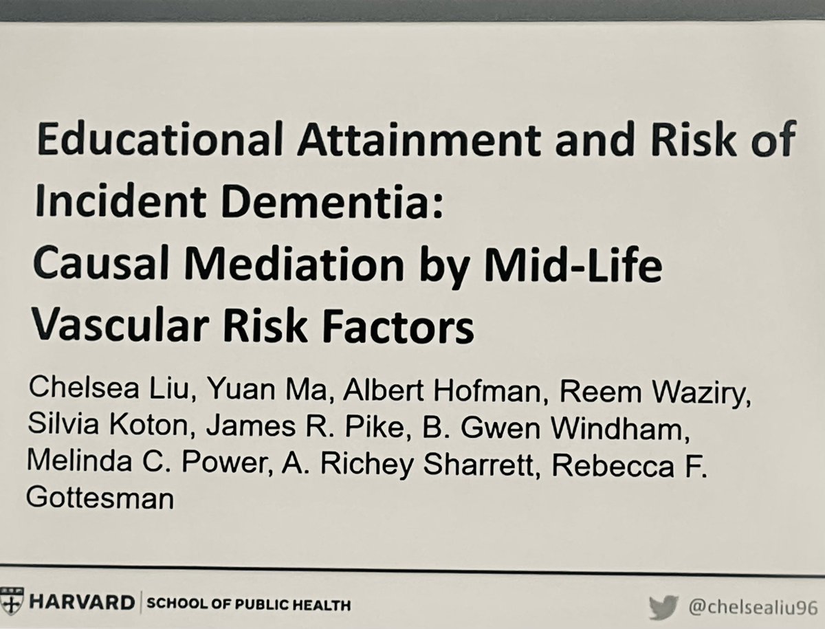 Check out the work of Chelsea Liu - PhD Candidate <a href="/HarvardHSPH/">Harvard Chan School </a> - who studies #SDOH and #Dementia and #CognitiveDecline. She gave a fantastic presentation <a href="/AHAMeetings/">AHAMeetings</a> #EPILifestyle 22

#WomenInEpid #WomenInSTEM 
<a href="/priyapalta/">priyapalta</a>