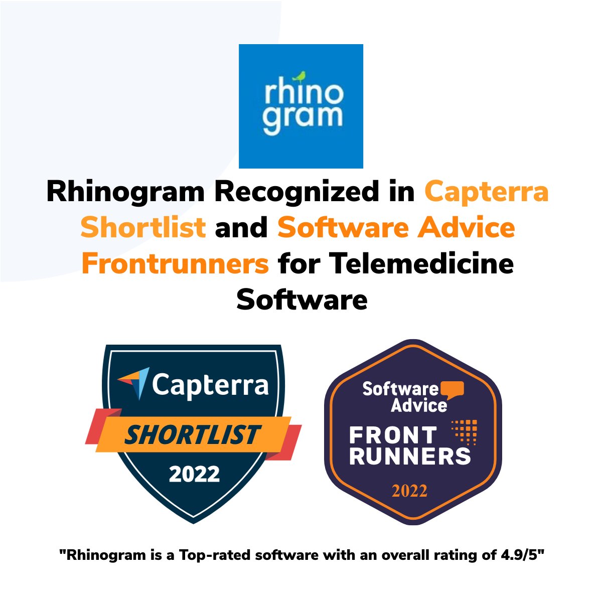 🎉 We're excited to announce that we've made Capterra's Shortlist, and named a Frontrunner by Software Advice for Telemedicine Software for 2022. ⭐️⭐️⭐️⭐️⭐️
#rhinogram #frontrunner #telemedicine #shortlist hubs.la/Q016w80R0
